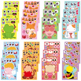 Dorgua Make Your Own Valentine's Day Stickers, Make-a-Face Valentine's Day Stickers, Valentine's Day DIY Craft Stickers, Make Your Own Stickers for Valentine's Day Party Favors, 8 Designs 24 Sheets