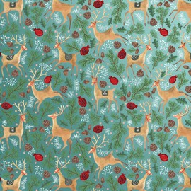 JILLSON & ROBERTS 30" x 208' Bulk 1/4 Ream Winter Classics Christmas Gift Wrap Available in 6 Different Designs, Reindeer Tapestry