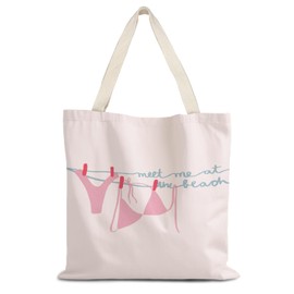 LUVADIAN Beach Tote Bag, Beach Accessories for Women, Beach Vacation Gifts for Women, Meet Me At the Beach Pink Canvas Tote Bag for Women, Reusable Grocery Bags Shopping Bags