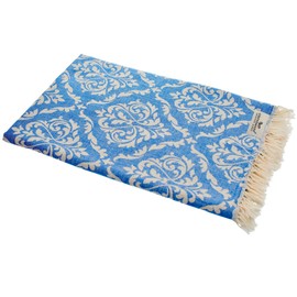 Carenesse Jacquard Hamamtuch Barock 90 x 175 cm blau I Edles Hamam Handtuch 100% saugfähige Baumwolle mit hochwertiger Webung I Pestemal/Fouta weich & zart I Leichtes Hamam Strandtuch kompakt