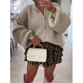 Saodimallsu Womens Oversized Cardigans Button Up Long Lantern Sleeve Chunky Knit Casual Soft Fall Sweater Coats Khaki