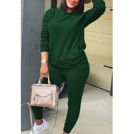Fixmatti Women Sweatsuits Jogger Sets 2 Piece Outfits Crew Neck Sweatshirt and Sweatpants Jogging Suit Green L