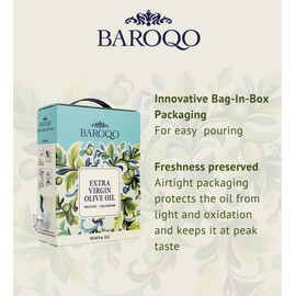 Baroqo Extra Virgin Olive Oil 3L Bag in Box Cold Pressed Olive Oil in Bulk from Greek Koroneiki Olives Robust Fruity Flavor, Fresh EVOO Ideal for Cooking and Salads