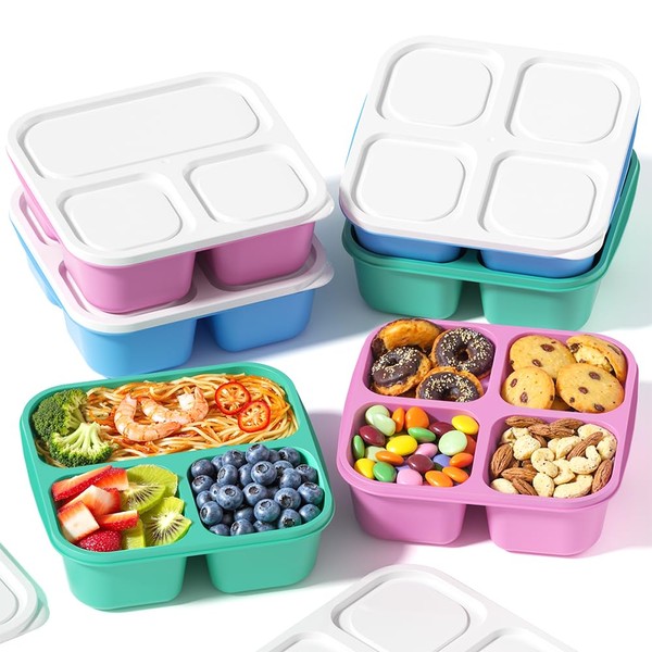 Canfanni 6 Pcs Snack Box Container Set, Reusable 3&4 Compartment
