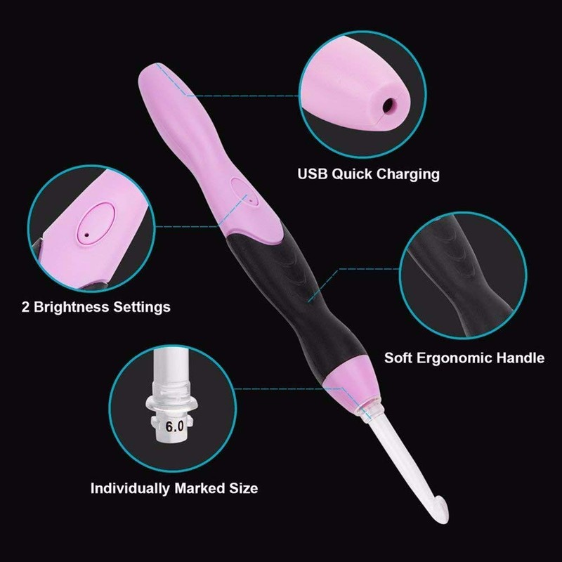 11 Tallas Ganchillos Crochet,Agujas de Ganchillo Led con Estuche,Ganchos de