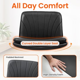 Orange Factory Criss Cross Chair with Wheels Comfy Wide Vanity Desk Chair Dual Base Leather Armless Adjustable Swivel for Home Computer Task (Black)