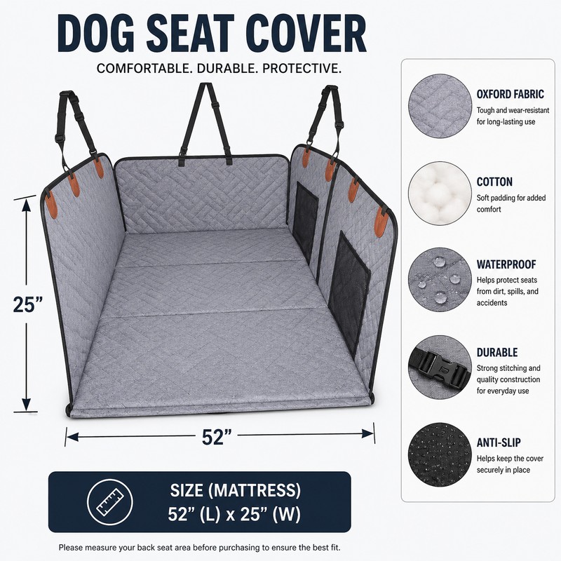 Dog Car Seat Cover for Travel – Waterproof Back Seat