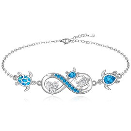Turtle Bracelet Sea Turtle Bracelet for Women Sterling Silver Blue Opal Turtles Jewelry Ocean Beach Adjustable Birthday Christmas Gifts