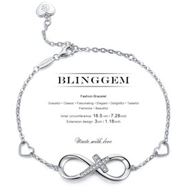 BlingGem Infinity Cross Bracelet for Women 925 Sterling Silver Infinity Faith Bracelet Cubic Zirconia God Blessed Religious Christian Gift for Women Mom