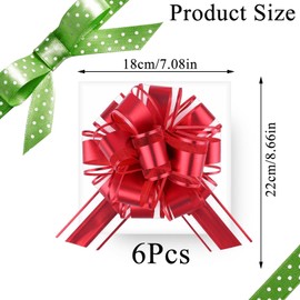 6Pcs Bows for Gift Wrapping, 7 Inch Red Christmas Bows, Red Pull Bows for Gift Wrapping, Large Gift Bow Used for Gift Packaging, Party Decoration, Wedding/Valentine'S Day and Birthday Gift Decoration