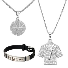 HhBdy 3 Stück Ronaldo Kette, Ketten für Jungen Jersey, Kette Jungs Diamant Armband Junge Nr. 7, Fussball Geschenke Jungen Hip-Hop für Alltagskleidung Sportveranstaltungen