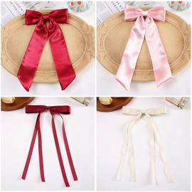 Bow Clips for Women Velvet, ELKINROVIC Mini Bow Alligator Clips Long Soft Small Coquette Bows Ribbon Bowknot Hair Bows for Girls Adult Kids Pink Red(4Packs)
