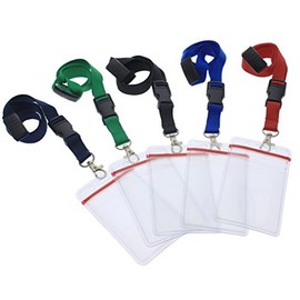 5 Pack - Premium Quick Release Lanyards with Detachable Buckle & Heavy Duty Waterproof Badge Holders by Specialist ID (Assorted Colors)