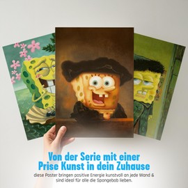 SpongeBob Poster Set - Set of 3 in the Style of Van Gogh & Rembrandt - Artistic DIN A4 Pictures for Adults - Elegant Pop Culture Wall Decoration & Gift Idea for SpongeBob Fans
