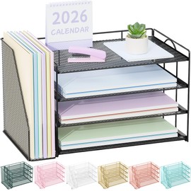 Spacrea Organizadores de escritorio y accesorios, organizador de papel para escritorio con organizador de archivos, accesorios de escritorio y organiz