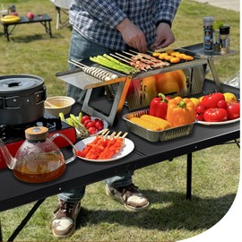 E EASTSTORM 4FT Folding Table, Compact and Portable Camping Table, Adjustable Height Metal Foldable Table for Outdoor Picnic, Garden, Patio, Dining, BBQ, Party, Market (Large, Black), 47.2" x 23.6"