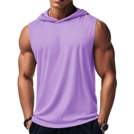 MAGCOMSEN Mens Tank Tops Summer Sleeveless T Shirt Cotton Hooded Tank Tops Casual Muscle Tee Beach Tank Top Light Purple,M