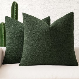 MIULEE Set of 2 Christmas Dark Green Throw Pillow Covers 18x18 Inch Decorative Couch Pillow Covers Textured Boucle Accent Solid Pillow Cases Soft for Cushion Chair Sofa Bedroom Livingroom Home Decor