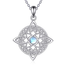 YAFEINI Good Luck Celtic Knot Viking Pendant Necklace for Women Polished 925 Sterling Silver Amulet Protection Viking Triskele Jewellery, Sterling Silver, Moonstone