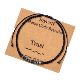 JoycuFF Trust Inspirational Friendship Morse Bracelets for Women Men Unique Black Beads Hand Made Birthday Christmas Jewelry