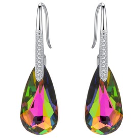 EleQueen 925 Sterling Silver CZ Teardrop Hook Earrings Vitrail Medium Adorned with Austrian Crystals for Women, Valentine's Day/Mother's Day/Christmas Jewerly Gift for Wife/Mom