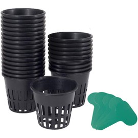 GROWNEER 50 Packs 3 Inch Net Cups Slotted Mesh Wide Lip with 10Pcs Plant Labels Heavy Duty Filter Plant Net Pot Bucket Basket for Hydroponics Garden Containers