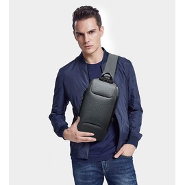 FANDARE Men's Shoulder Bag Chest Bag with Password Lock, USB, Reflective Stripes, Shoulder Bag, Backpack, Sports Bag for Adventure, Travel and Jogging, Waterproof, Polyester, Grey, gray