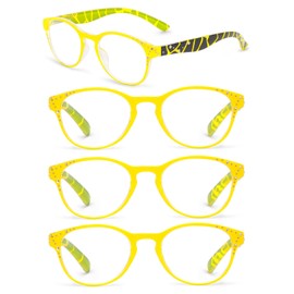 WEMOOTANTS 4 Packs Reading Glasses 4.0 for Women Ladies Cute Round Yellow Readers 1.0 1.25 1.5 1.75 2.0 2.25 2.5 2.75 3.0 3.5 400