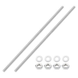 sourcing map 2pcs Fully Threaded Rod, M10 x 350mm 201 Stainless Steel Right Hand Threads Rods with Nuts and Flat Washer Fully Studding Rod Bar for Clamps, Hangers and U-Bolts