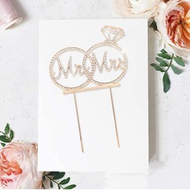 Decoración para tarta de boda de Mr & Mrs con diamantes de imitación para bodas, compromisos, despedidas de soltera (dorado)
