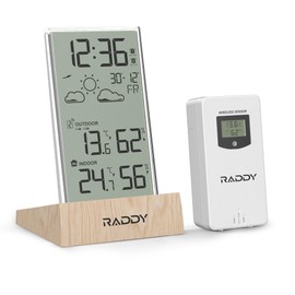 Raddy V5 Indoor Outdoor Thermometer Hygrometer Wireless Weather Station, Battery Powered Temperature & Humidity Monitor with 5.0’’ LCD Display, Weather Forecast, Wireless Remote Sensor