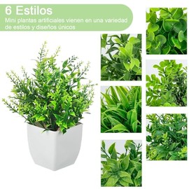 6 Pcs Plantas Artificiales,Mini Plantas Verdes Artificiales,Plantas Artificiales Decorativas,Plantas en Macetas para Decoración del Hogar,Interior... 