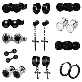 Thokono 3/5/10 Pairs Huggie Hoop Earrings Set Titanium 316L Stainless Steel for Men Women Allergy Free Stud Earrings Hoop Earrings Fashion Jewellery Men's Earrings 14 mm Round Cool Hoop Piercing