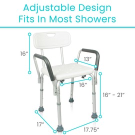 Vive Shower Chair with Arms & Back - Small, Narrow, Medical, Universal Bath Tub Transfer Bench - Safe Adjustable Handicap Stool for Inside Bathtub, Bathroom - Rotating Safety Sliding
