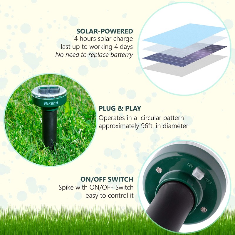Gopher Repellent Ultrasonic Solar Powered - Mole Repellent Stakes Outdoor