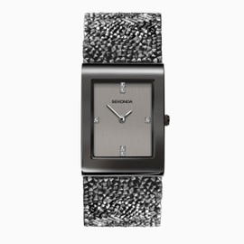 Sekonda Seksy Rocks Ladies Analogue Watch with Grey Stone Set Leather Strap 2654
