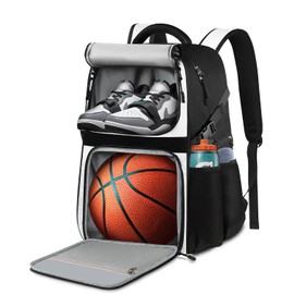 LOINTET Basketball Bag Backpack with Ball Holder Shoes Compartment, Large Basketball Accessories Sports Bag More Pockets for Football, Soccer, Volleyball, Gym, Travel, White