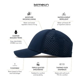 melin A-Game Hydro, Performance Snapback Hat, Water-Resistant Baseball Cap for Men & Women, Navy, XL
