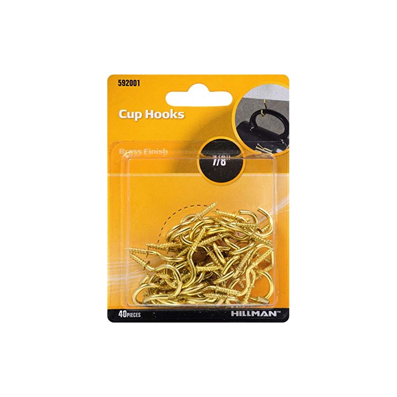 Hillman 592001 Cup Hooks, 7/8-Inch, Brass, 40-Pack
