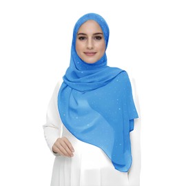 Sparkle Shimmer Gold Glitter Women's Chiffon Hijab Head Scarf Shawl Wrap Lightweight (Azure Blue)