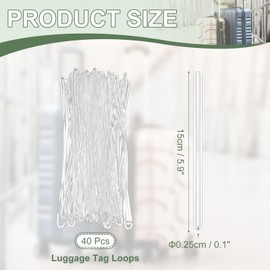 YELARXI Luggage Tag Loops, PVC Luggage Straps Worm Loops- Fitting for(Bag Tags - Suitcase Label - ID Card) 6 Inch & 40 Pack & Clear