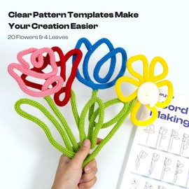 Caydo i Cord Flower Making Kit with 20 Flowers & 4 Leaves Templates, 10pcs Yarn and 82ft Craft Wire Kits for Beginner, DIY Florals Handicraft Making Kit, Learn to Knitting iCord with i Cord Maker Tool