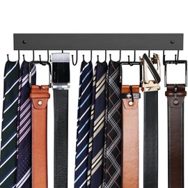Belt Hanger Wall Mounted, Wooden Belt Organizer Max 12 Storage Capacity, 180° Rotating Space Saving Hangers for Ties, Tank Tops, Scarves, Bras, Keys, Bags 1 Pcs Black
