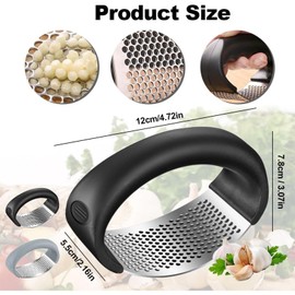 Stainless Steel Garlic Chopper, Garlic Crusher, Innovative Garlic Chopper, A Professional Kitchen Tool with an Ergonomic Handle, Used for Manual Garlic Pounding and Pressing at Home(Grey and Black)