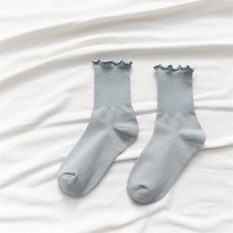 [PAOIXEEL] 靴下 レディース 1足 綿100 木耳レース 中筒ソックス キャンディカラー ストッキング 春用