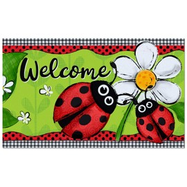 Counterart Ladybug Welcome Indoor/Outdoor Entryway Floor Mat Manufactured in The USA Low Profile, Protective Non-Skid Rubber Backing, Easy to Clean 29.5" by 17.75"