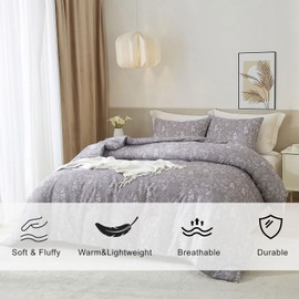 EAVD Botanical Floral Comforter Set Full Grayish Purple Soft Microfiber Chic Cute Garden Floral Bedding Comforter Set 1 Full Comforter and 2 Pillowcases Fresh Botanical Comforter for All-Season