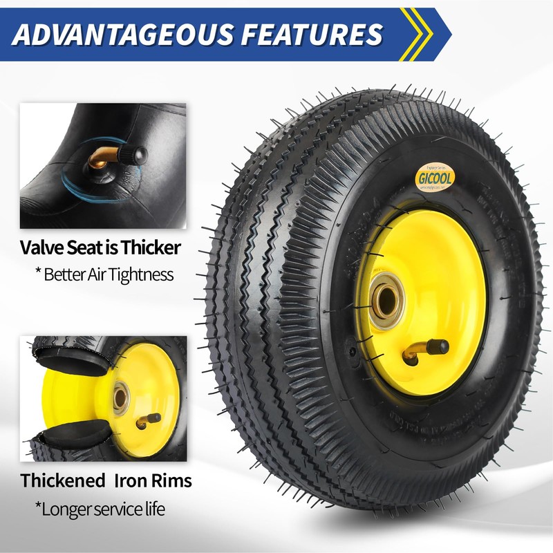 GICOOL 4.10/3.50-4 Explorer Series Rubber Tire and Wheel, with 2.25"
