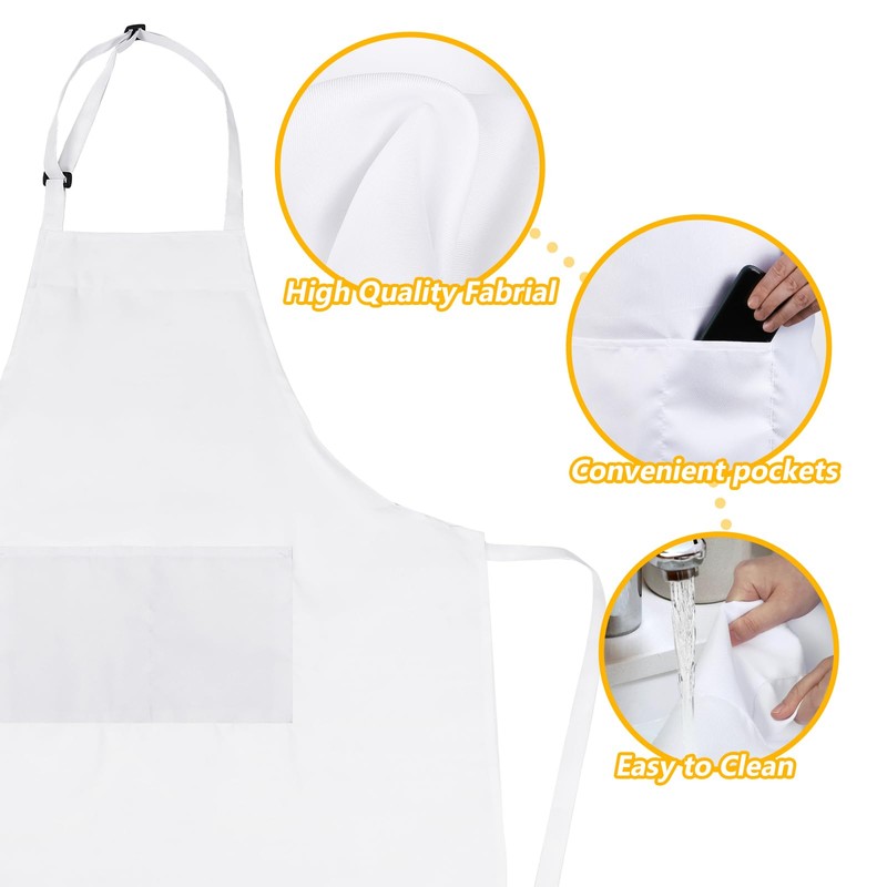 GWHOLE White Apron Adjustable Chef Apron with Pockets for Home