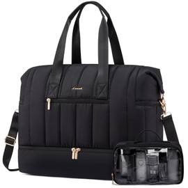 LOVEVOOK Travel Duffle Bag,Puffer Weekender Bags For Women with Shoe Compartment,42L Carry On Duffel Bags For Airplanes,Hospital Bag for Labor and Delivery,Overnight Bag With Toiletry Bag,2Pcs Set